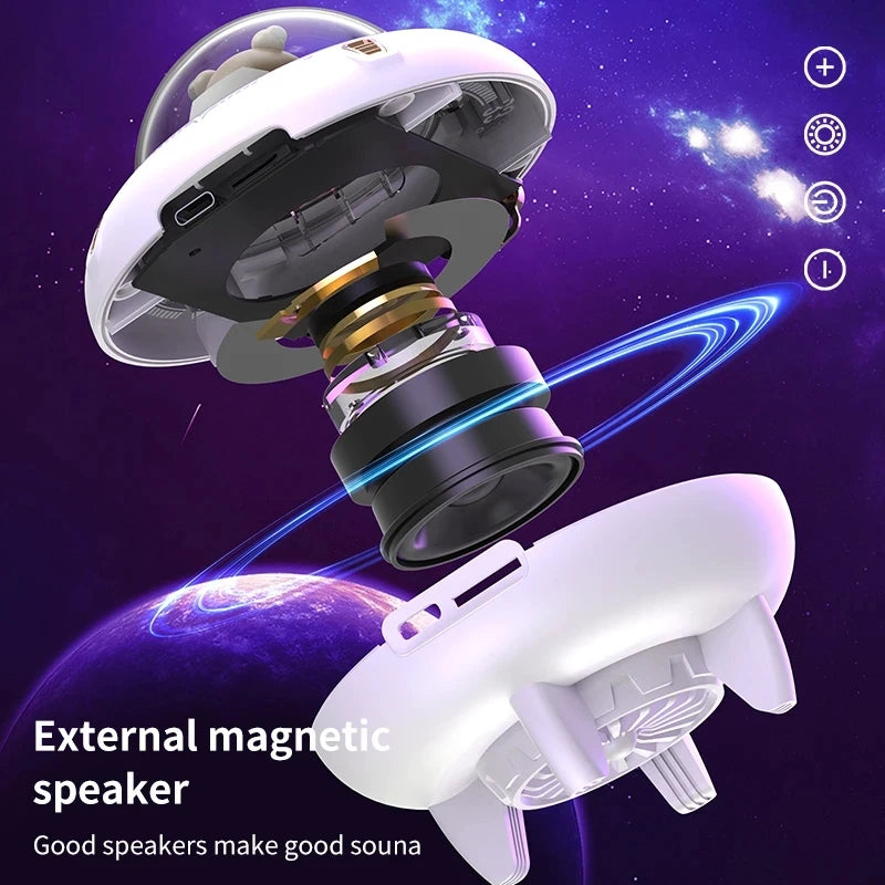 New Mini Computer Speaker Portable Bluetooth Speaker RGB LED Light UFO Spaceship Audio Wireless Speaker Best Gift Support TF