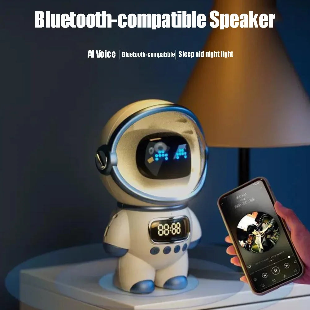 Intelligent Astronaut Bluetooth Speaker Creative Alarm Clock FM Radio Sleeping Night Light Table Clock Hifi Stereo Soundbar