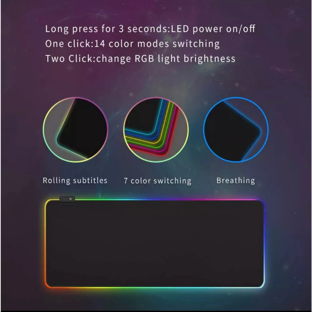 Mouse Pad Gamer Grande Speed Borda Led 7 Cores Rgb Impermeável 300mm X 800mm