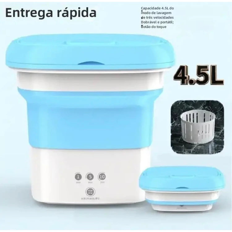 Mini Máquina de Lavar Roupas Dobrável Balde Portátil Secagem Rápida Centrífuga Com Luz U.V