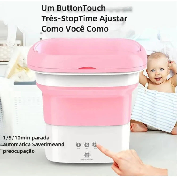 Mini Máquina de Lavar Roupas Dobrável Balde Portátil Secagem Rápida Centrífuga Com Luz U.V