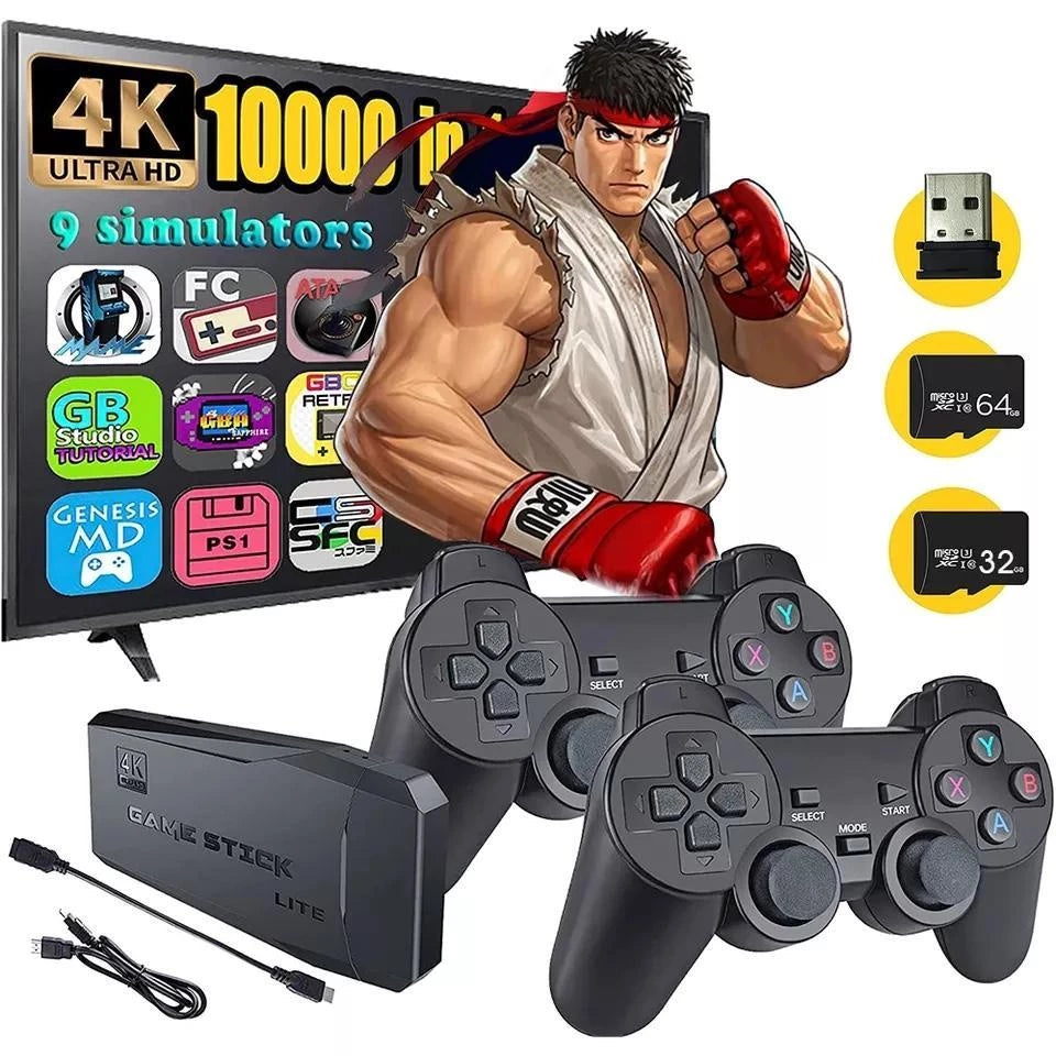 Video Game Stick 4K 64Gb 10Mil Jogos Retro 2 Controles Sem Fio